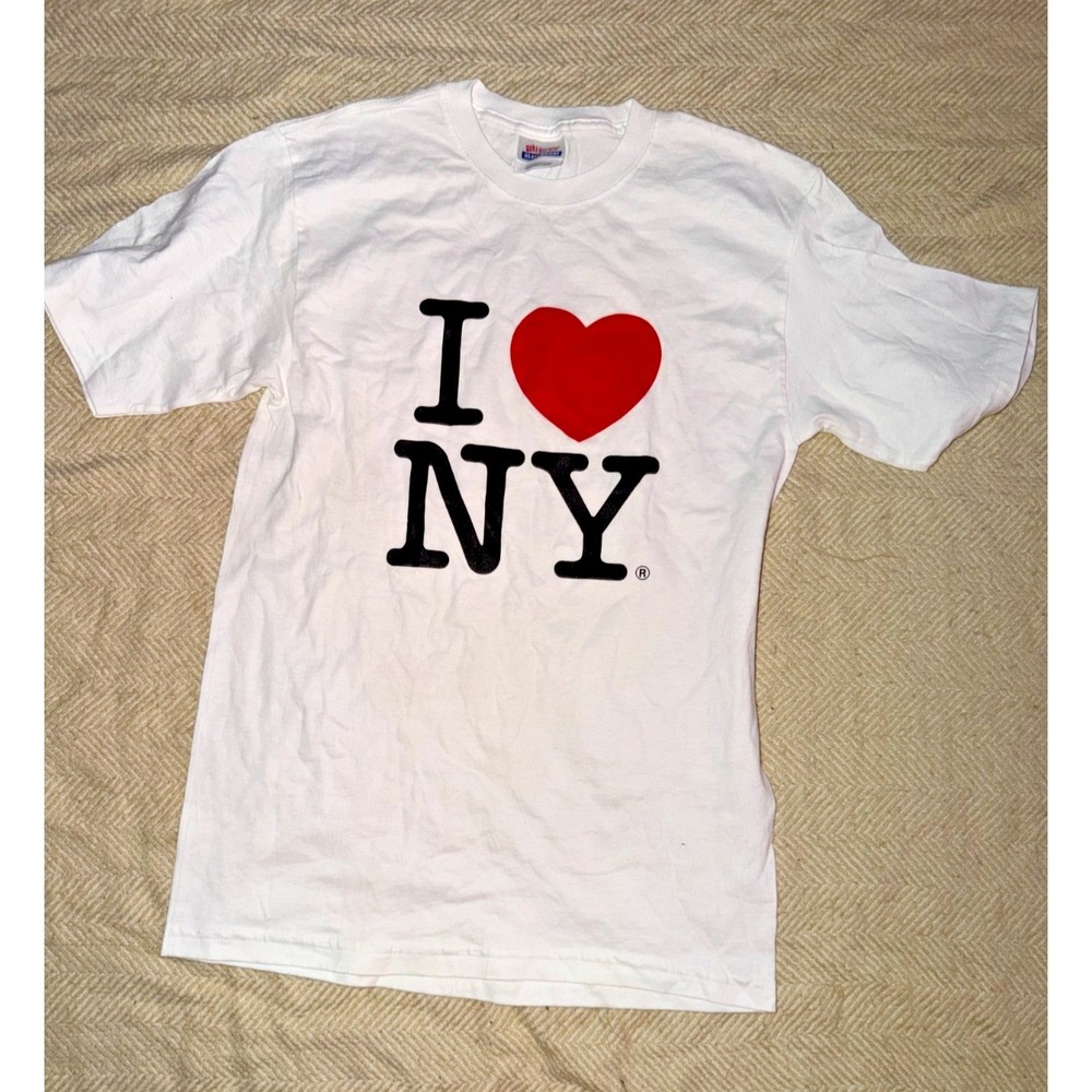 VTG!I I ❤️ NY  New York Tourist Graphic T Shirt White Size Small Made USA